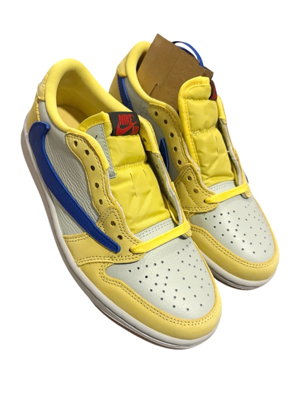 Travis Scott Jordan 1 Low Canary Yellow Blue DZ4137-700 Women 5.5 - Picture 11 of 11